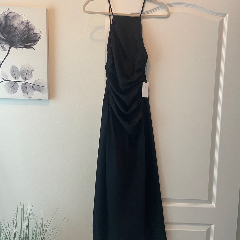 Astr the Label Front Slit Halter Black Satin Dress
